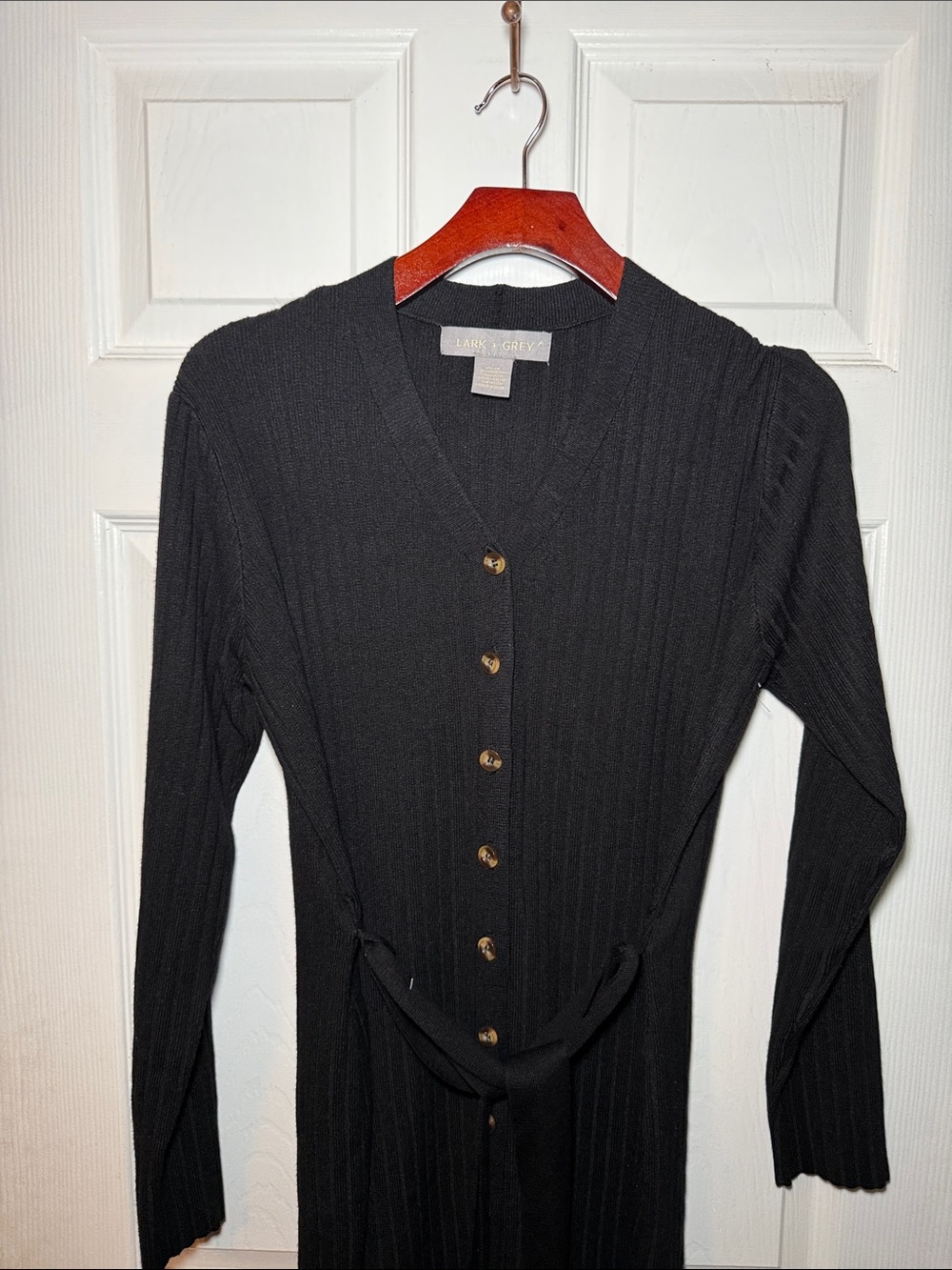 Lark & Grey Long Sleeved Ribbed Knit Sweater Dress Large Black